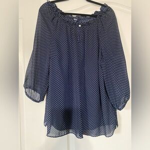 Chaps Polka Dot Navy and White Women’s Blouse Size 2X